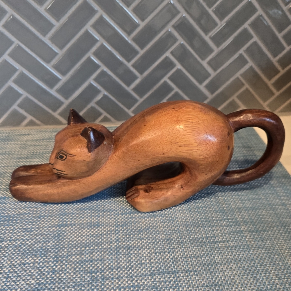 Large hand carved wooden cat
